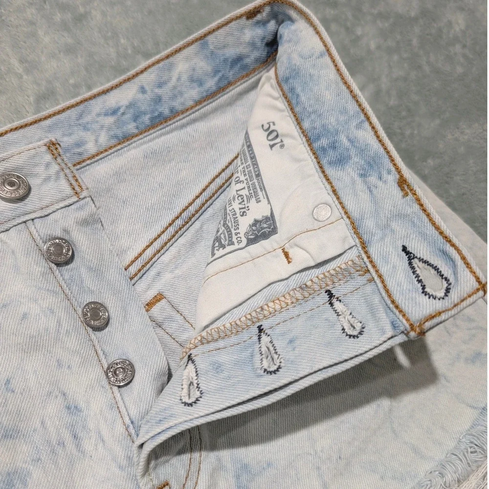 Levis 501 Original Button fly High Rise Cutoff Denim Jorts Acid Wash Blue 28